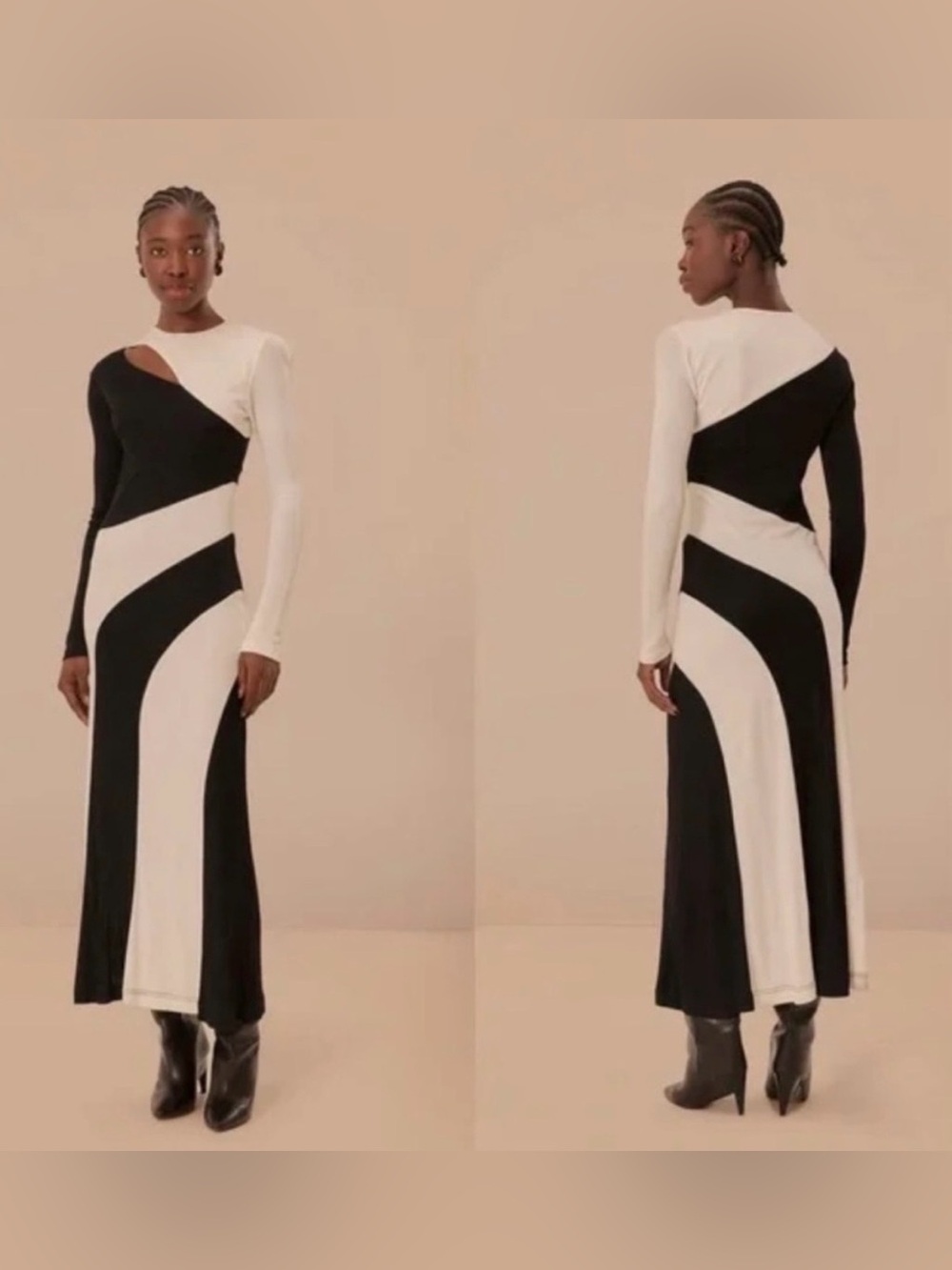 FARM Rio Cutout Long Sleeve Colorblock Midi Dress Small